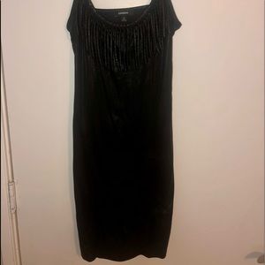 Black shiny Express Dress with Fringes Size Small